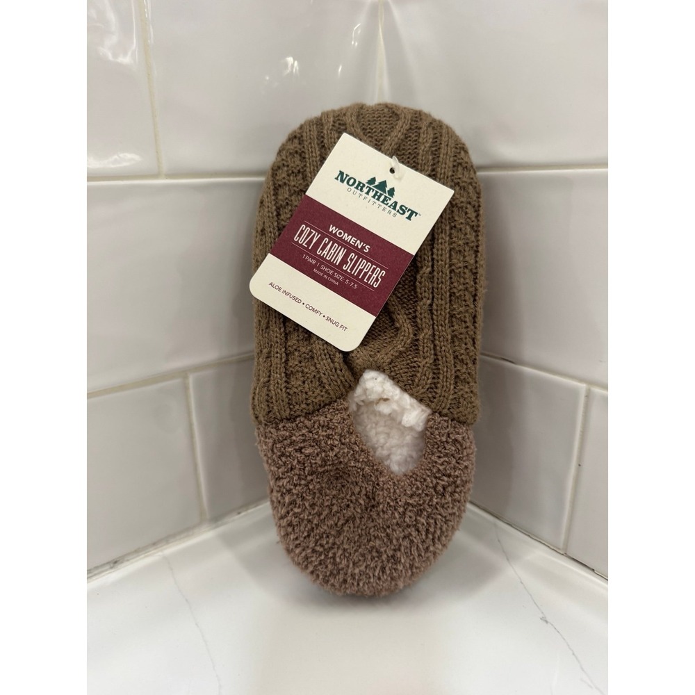 Northeast Outfitters Womens Cozy Cabin Slippers Taupe Spacedye Aloe Infused S/M